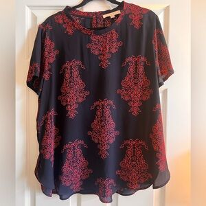 LOFT Navy and Hot Pink Floral Short sleeve Top